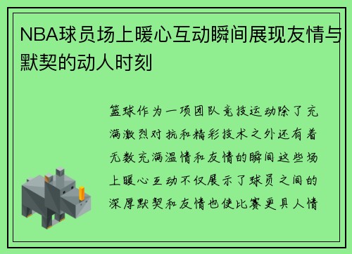 NBA球员场上暖心互动瞬间展现友情与默契的动人时刻